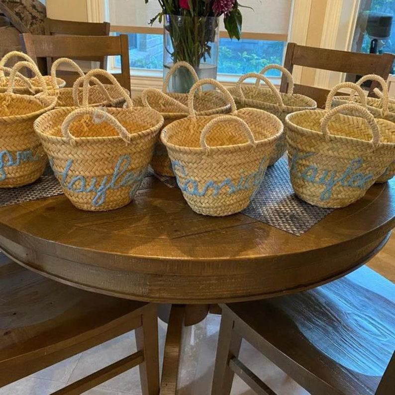50% Off PERSONALIZED BASKET,bridal shower bags,customized straw bags,custom beach bag,straw tote,embroidered bags