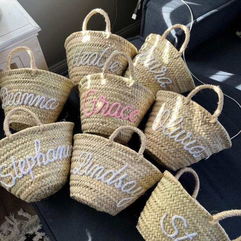 50% Off PERSONALIZED BASKET,bridal shower bags,customized straw bags,custom beach bag,straw tote,embroidered bags