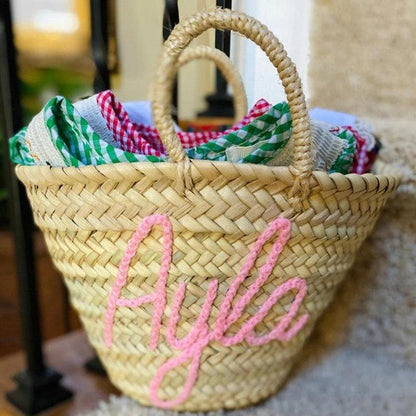 50% Off PERSONALIZED BASKET,bridal shower bags,customized straw bags,custom beach bag,straw tote,embroidered bags