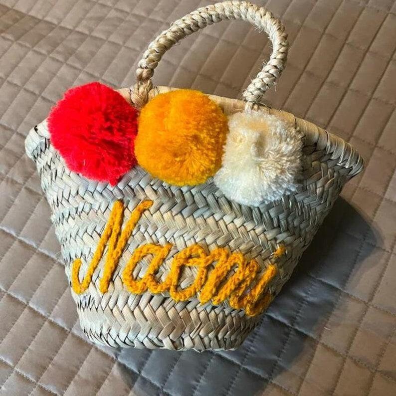 50% Off PERSONALIZED BASKET,bridal shower bags,customized straw bags,custom beach bag,straw tote,embroidered bags