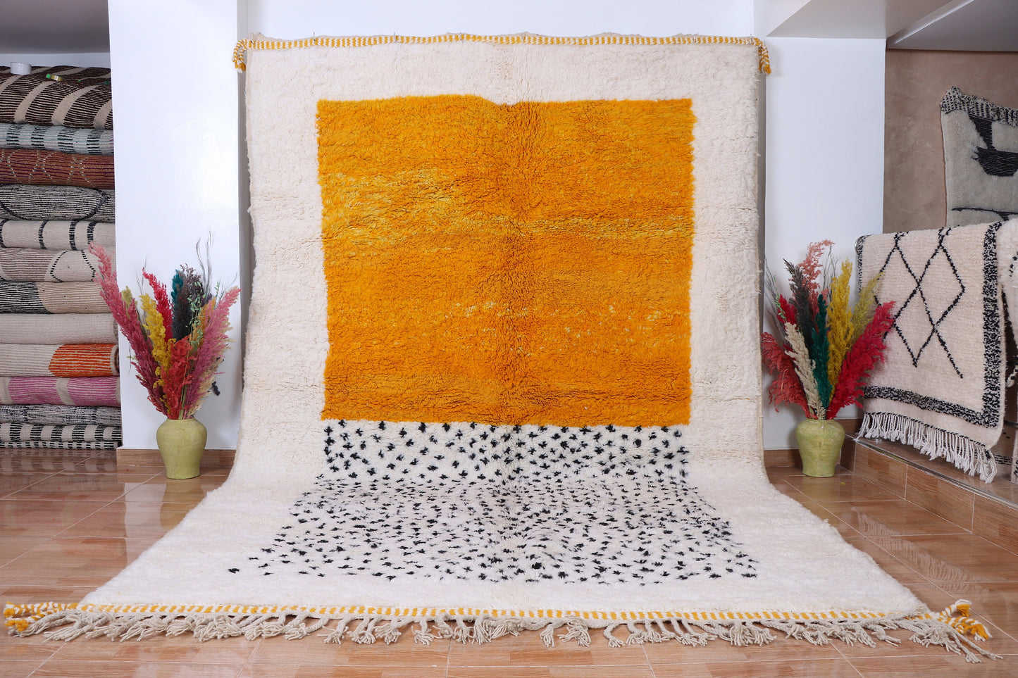 Gorgeous Beni Ourain Custom rugs living room -Berber Yellow rug -Amazing Multicolored Rug-Handmade Wool Rug-Berber Carpet-Genuine Wool Rug .