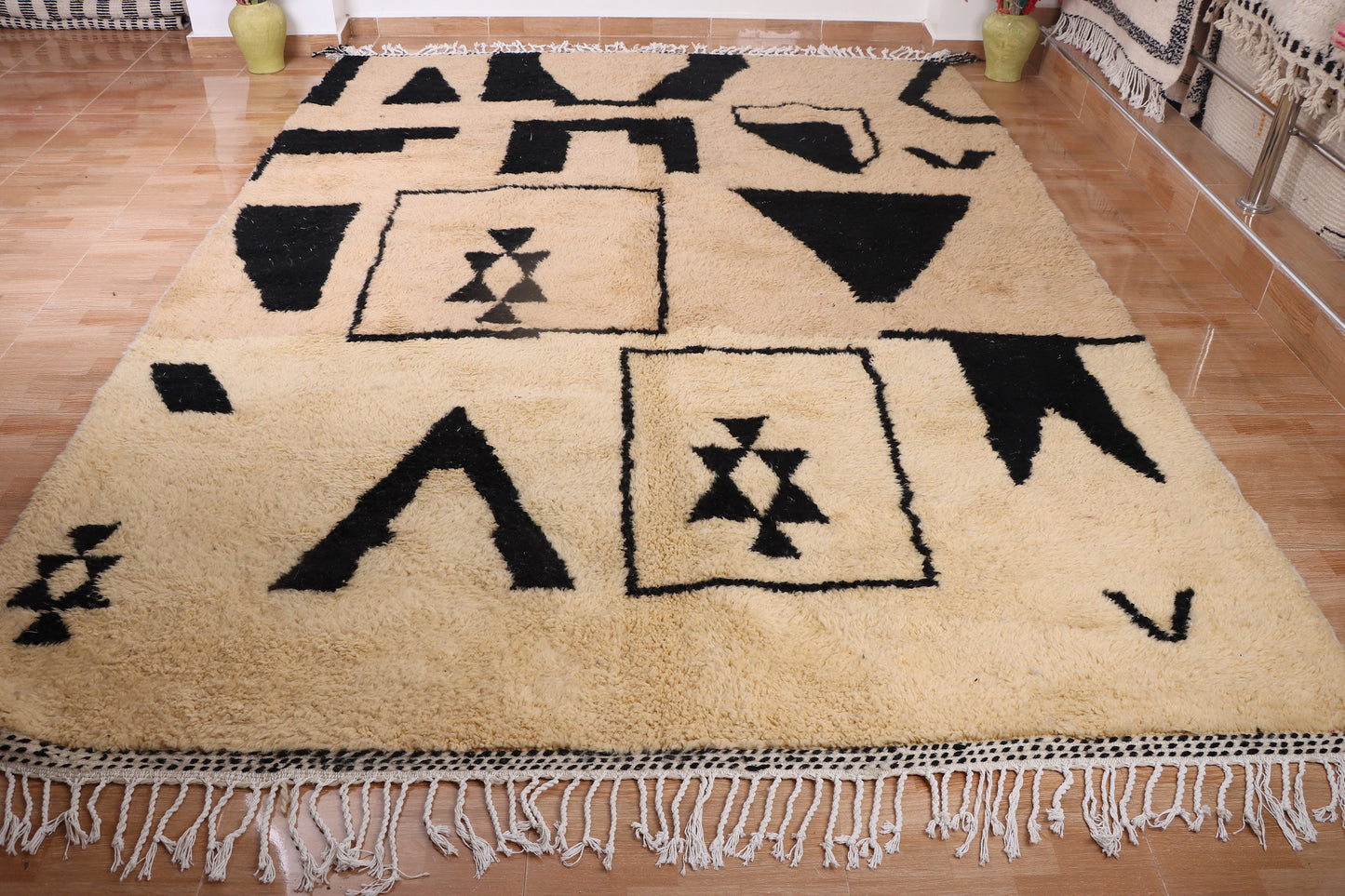 Moroccan rug ivory - Solid creamy rug - Plain cream rug - Wool berber rug - Beni ourain rug - Custom rug - Handmade rug - Moroccan area rug