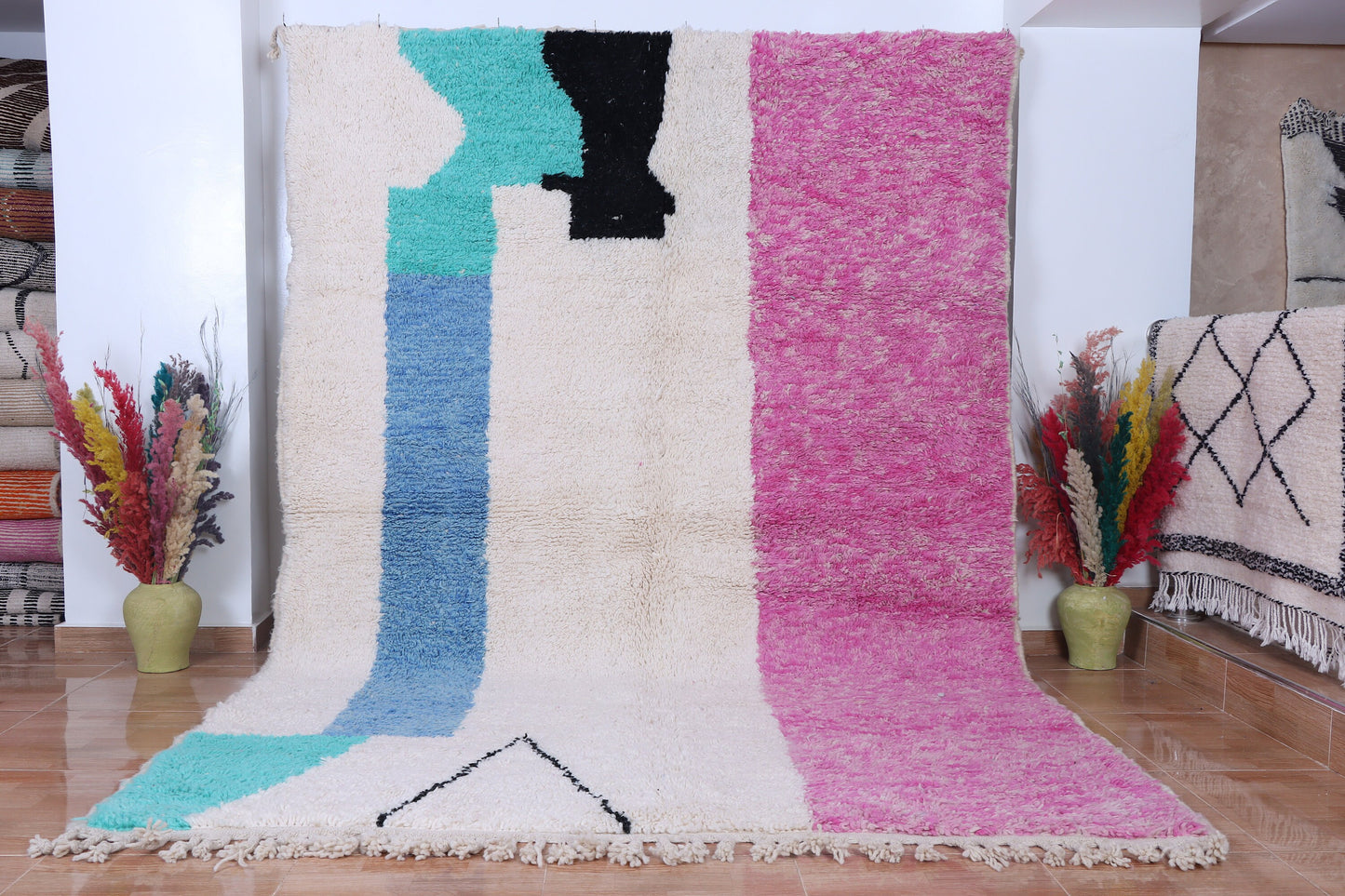 Beni ourain rug- Authentic Moroccan Rug- Custom Beni Ourain rug- Beni Rug- Large Moroccan Rug- White &amp; Pink Rug- Custom rug