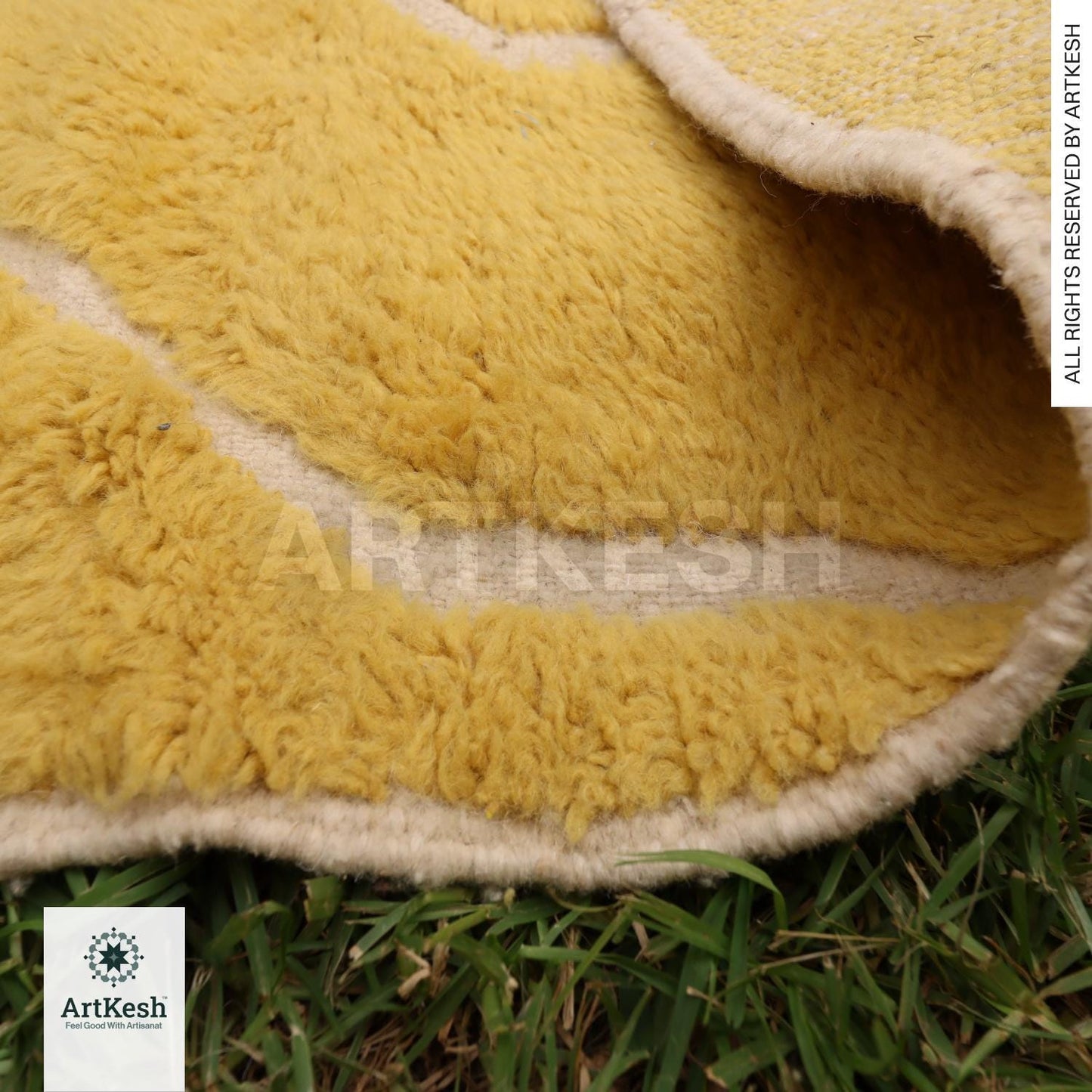 Handmade Moroccan Yellow Rug – Beni Ourain Wool Rug – Berber Carpet for Living Room – Bohemian Area Rug – Luxury Wool Floor Decor