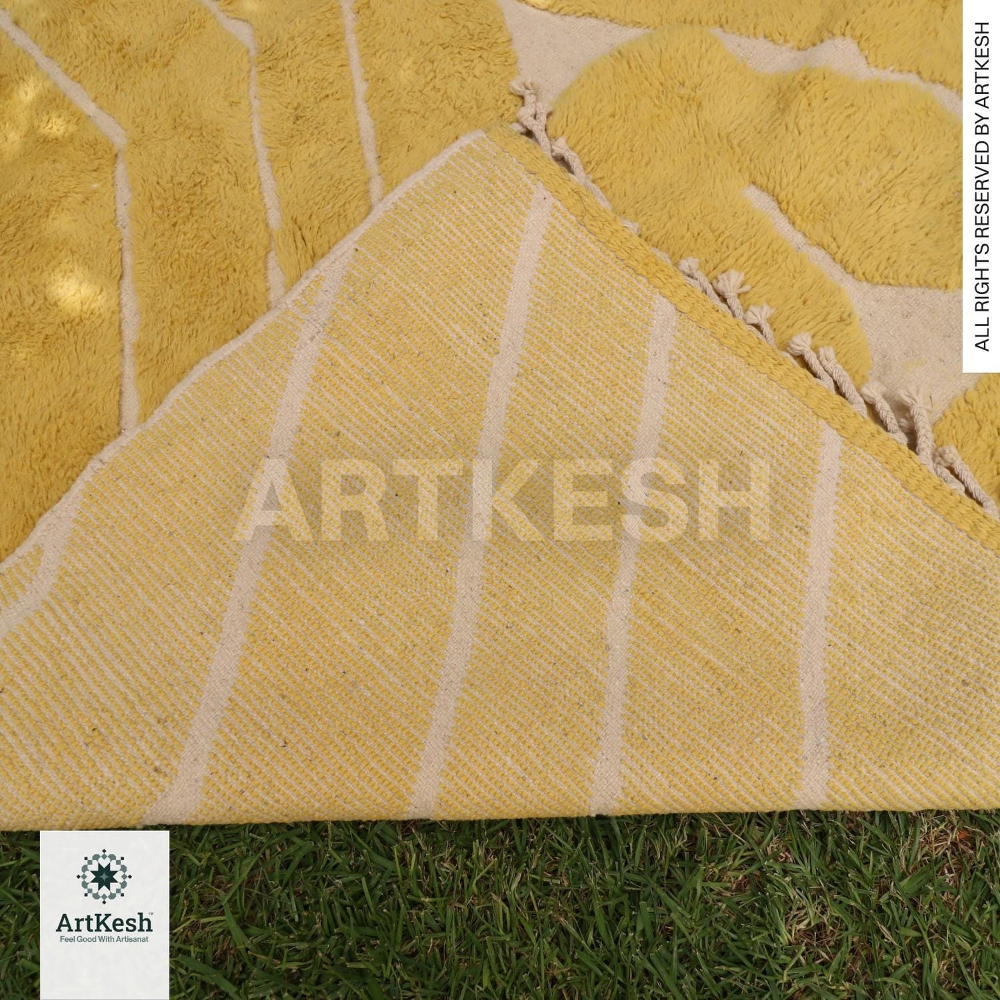 Handmade Moroccan Yellow Rug – Beni Ourain Wool Rug – Berber Carpet for Living Room – Bohemian Area Rug – Luxury Wool Floor Decor