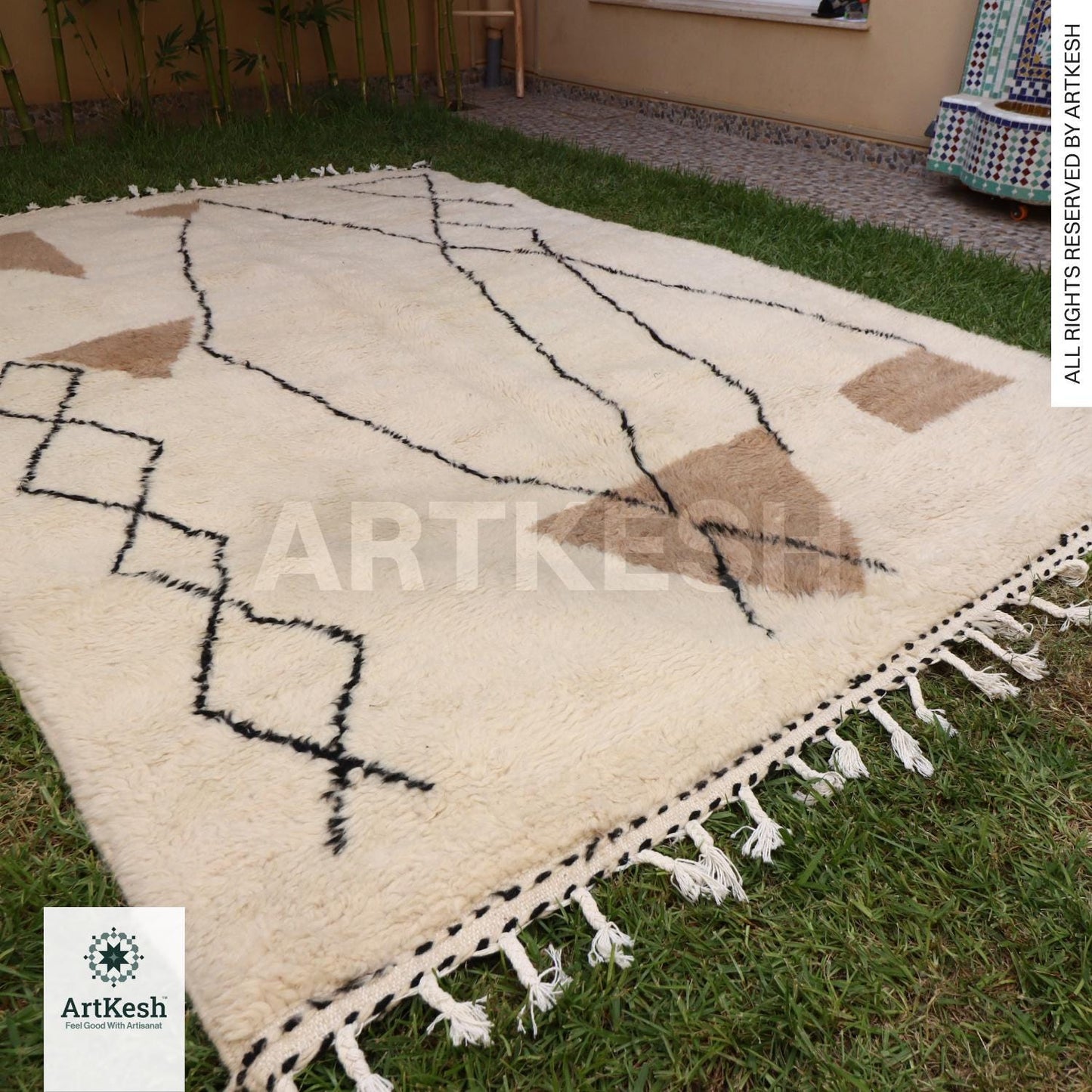 Bohemian Berber Rug | Custom Beni Ourain Floor Rug | Large Area Rug | Organic Wool Rug | Moroccan Rug | Living Room Rug | Hand Knotted Rug