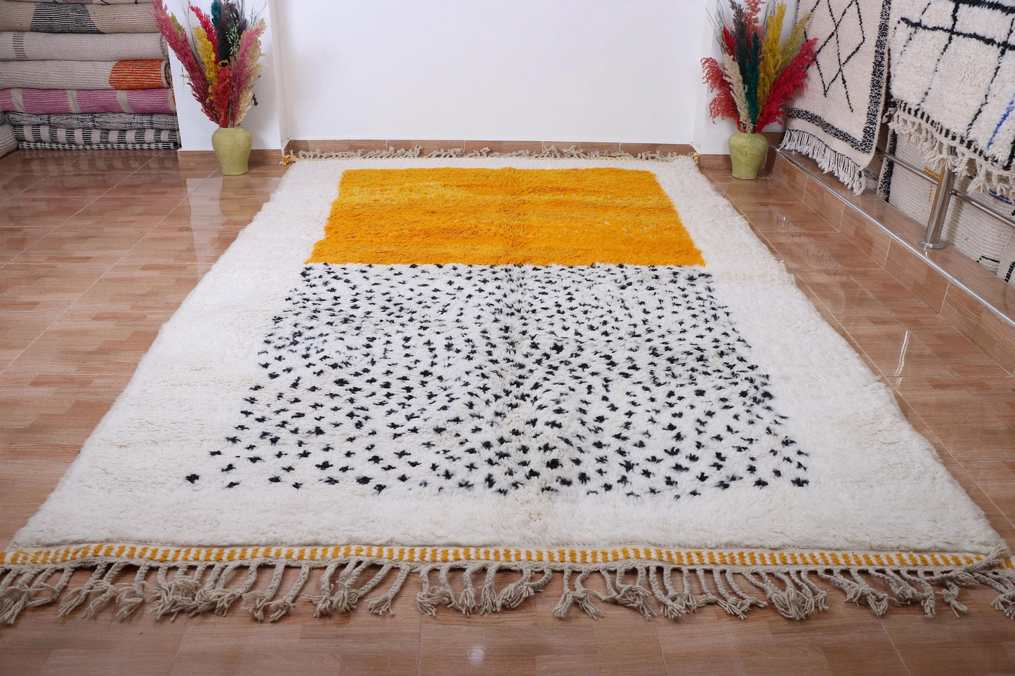 Gorgeous Beni Ourain Custom rugs living room -Berber Yellow rug -Amazing Multicolored Rug-Handmade Wool Rug-Berber Carpet-Genuine Wool Rug .