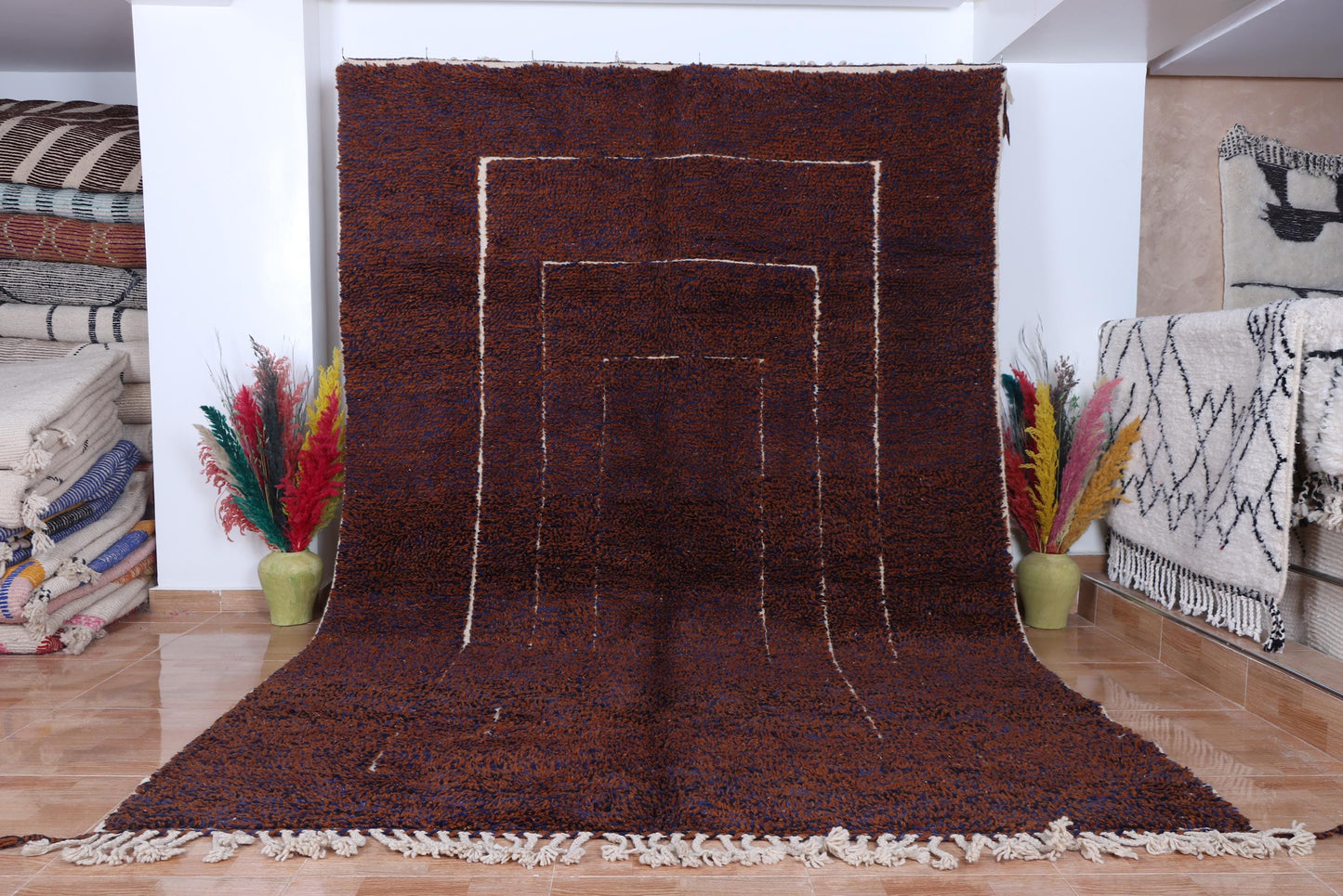 Moroccan grid rug - Handmade berber rug - Custom area rug - Beni ourain rug brown - Living room rug - Moroccan rug - Brown rug wool