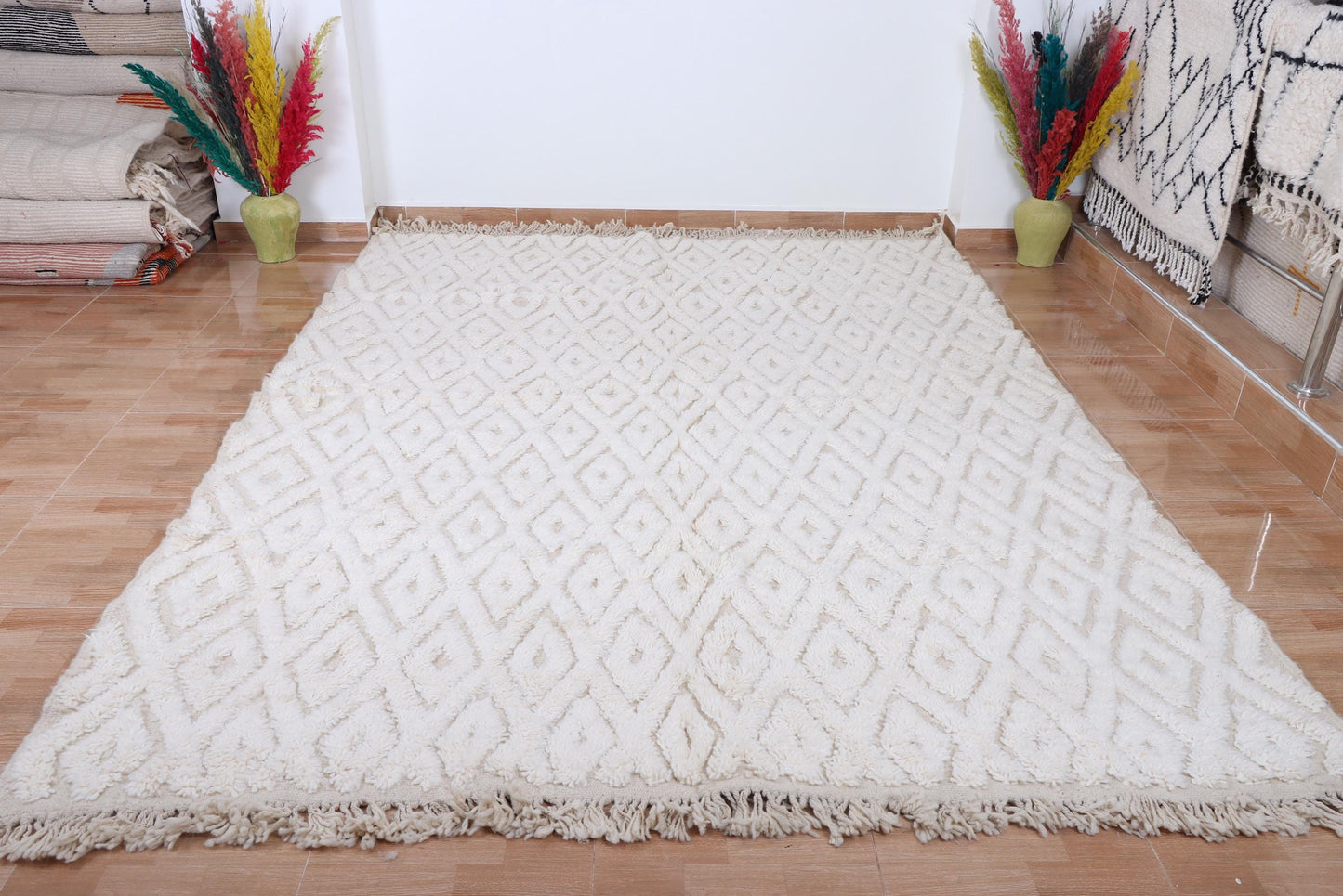 Moroccan rug ivory - Creamy rug - Moroccan cream rug - Wool berber rug - Beni ourain rug - Custom rug - Handmade rug - Moroccan area rug