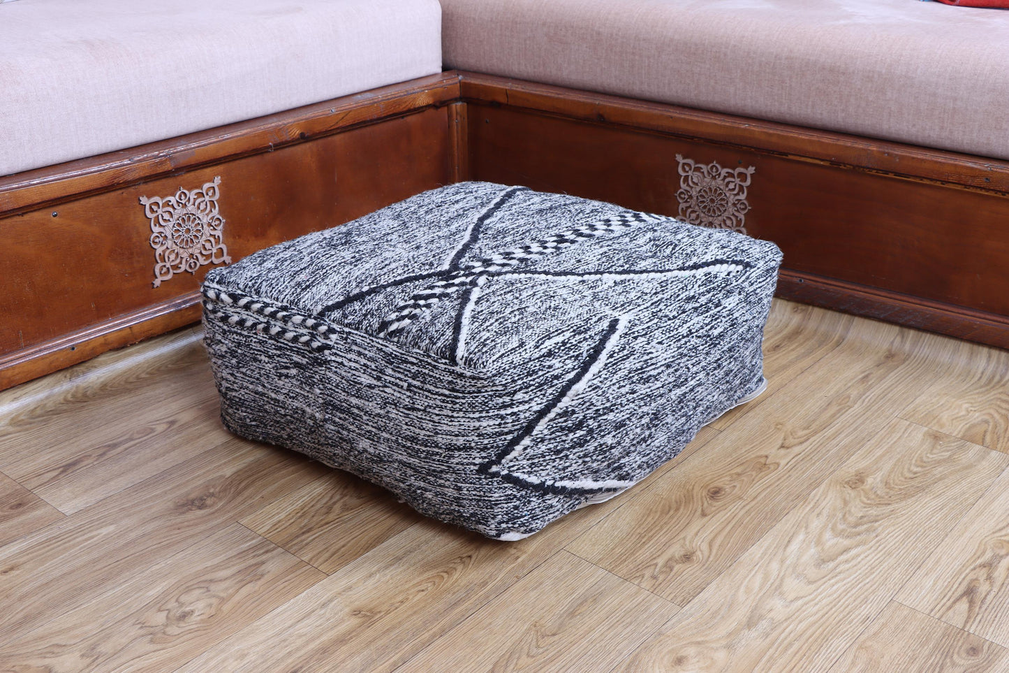 Handmade Moroccan Pouf, Kilim Floor Cushion, Vintage Ottoman, Boho Yoga Pillow, Colorful Rug Pouf for Home Decor