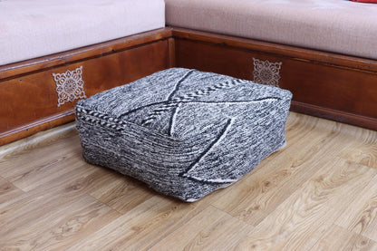 Handmade Moroccan Pouf, Kilim Floor Cushion, Vintage Ottoman, Boho Yoga Pillow, Colorful Rug Pouf for Home Decor