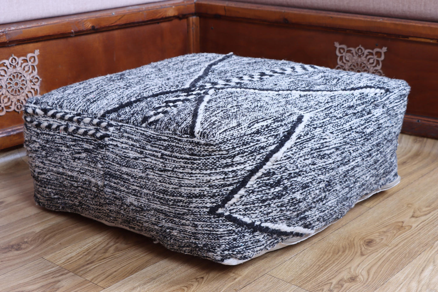 Handmade Moroccan Pouf, Kilim Floor Cushion, Vintage Ottoman, Boho Yoga Pillow, Colorful Rug Pouf for Home Decor