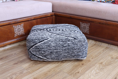 Handmade Moroccan Pouf, Kilim Floor Cushion, Vintage Ottoman, Boho Yoga Pillow, Colorful Rug Pouf for Home Decor