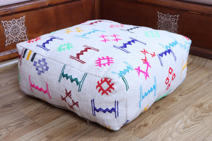 Moroccan Kilim Pouf Cover, Beni Ourain Floor Pillow, Floor Cushion Cover
