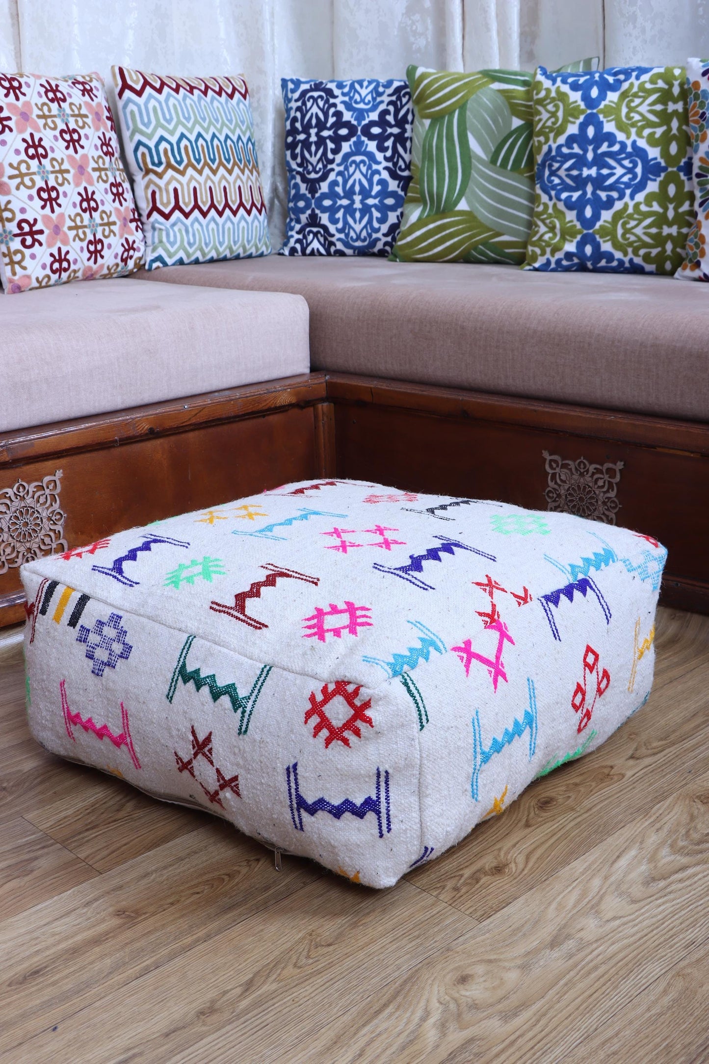 Moroccan Kilim Pouf Cover, Beni Ourain Floor Pillow, Floor Cushion Cover