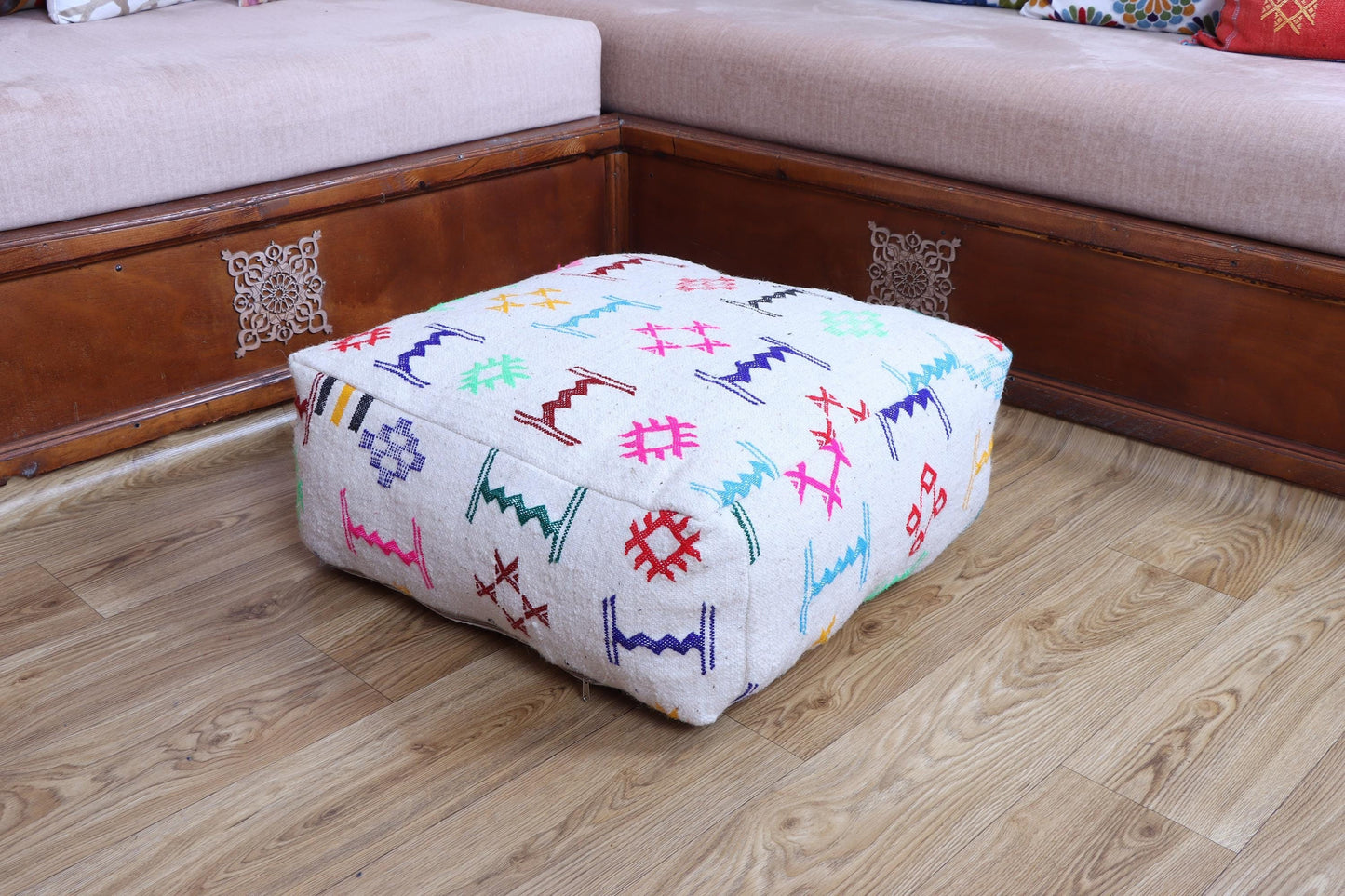 Moroccan Kilim Pouf Cover, Beni Ourain Floor Pillow, Floor Cushion Cover