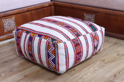 Handmade Moroccan Pouf, Kilim Floor Cushion, Vintage Ottoman, Boho Yoga Pillow, Colorful Rug Pouf for Home Decor