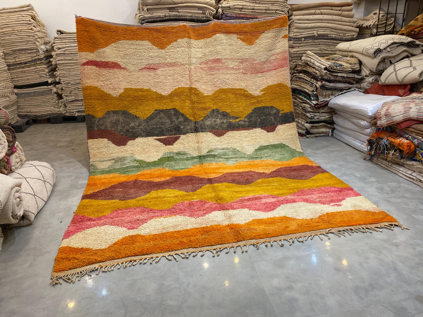 Gorgeous Beni Ourain Custom rugs living room -Berber Yellow rug -Amazing Multicolored Rug-Handmade Wool Rug-Berber Carpet-Genuine Wool Rug .