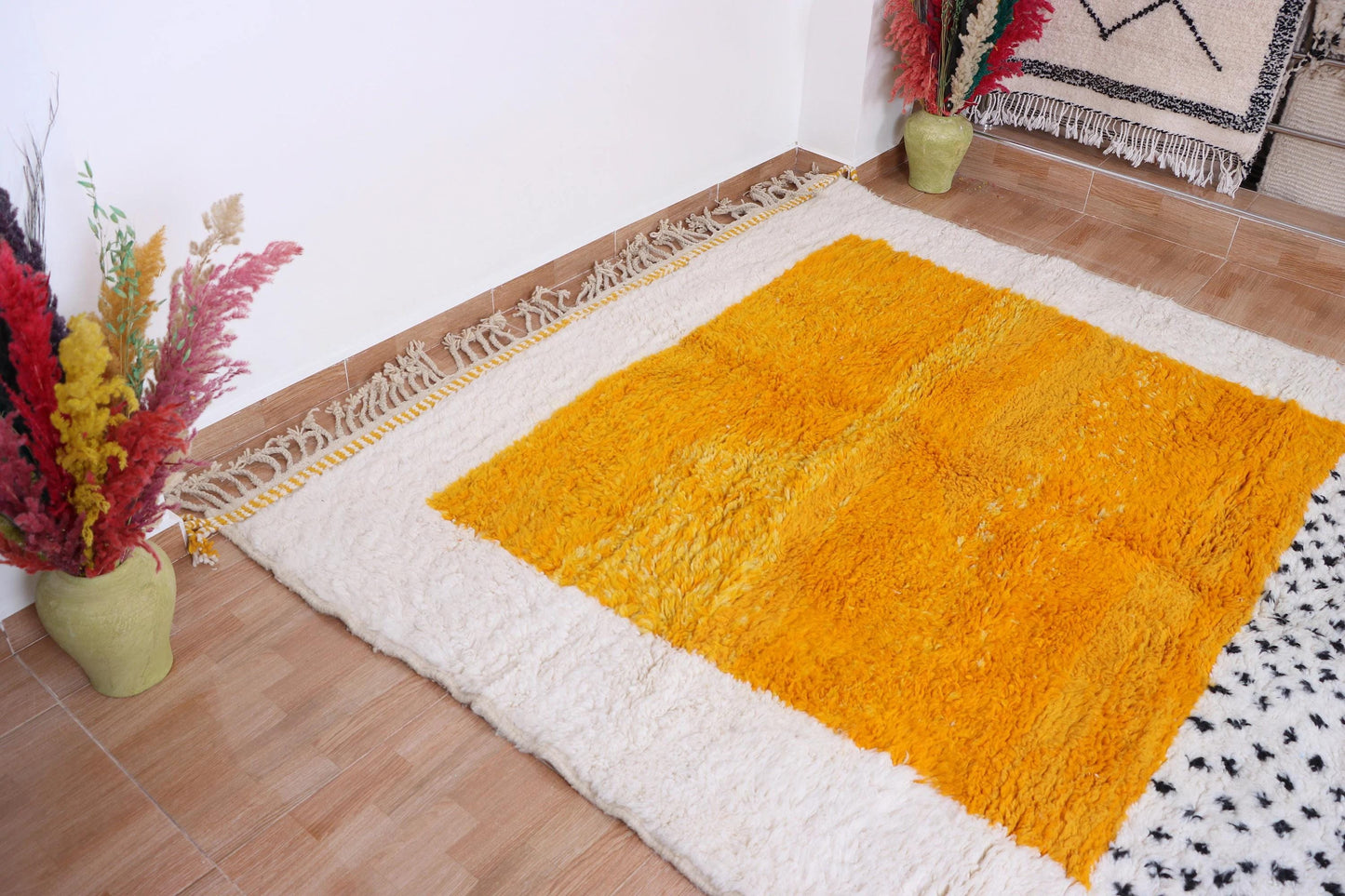 Gorgeous Beni Ourain Custom rugs living room -Berber Yellow rug -Amazing Multicolored Rug-Handmade Wool Rug-Berber Carpet-Genuine Wool Rug .