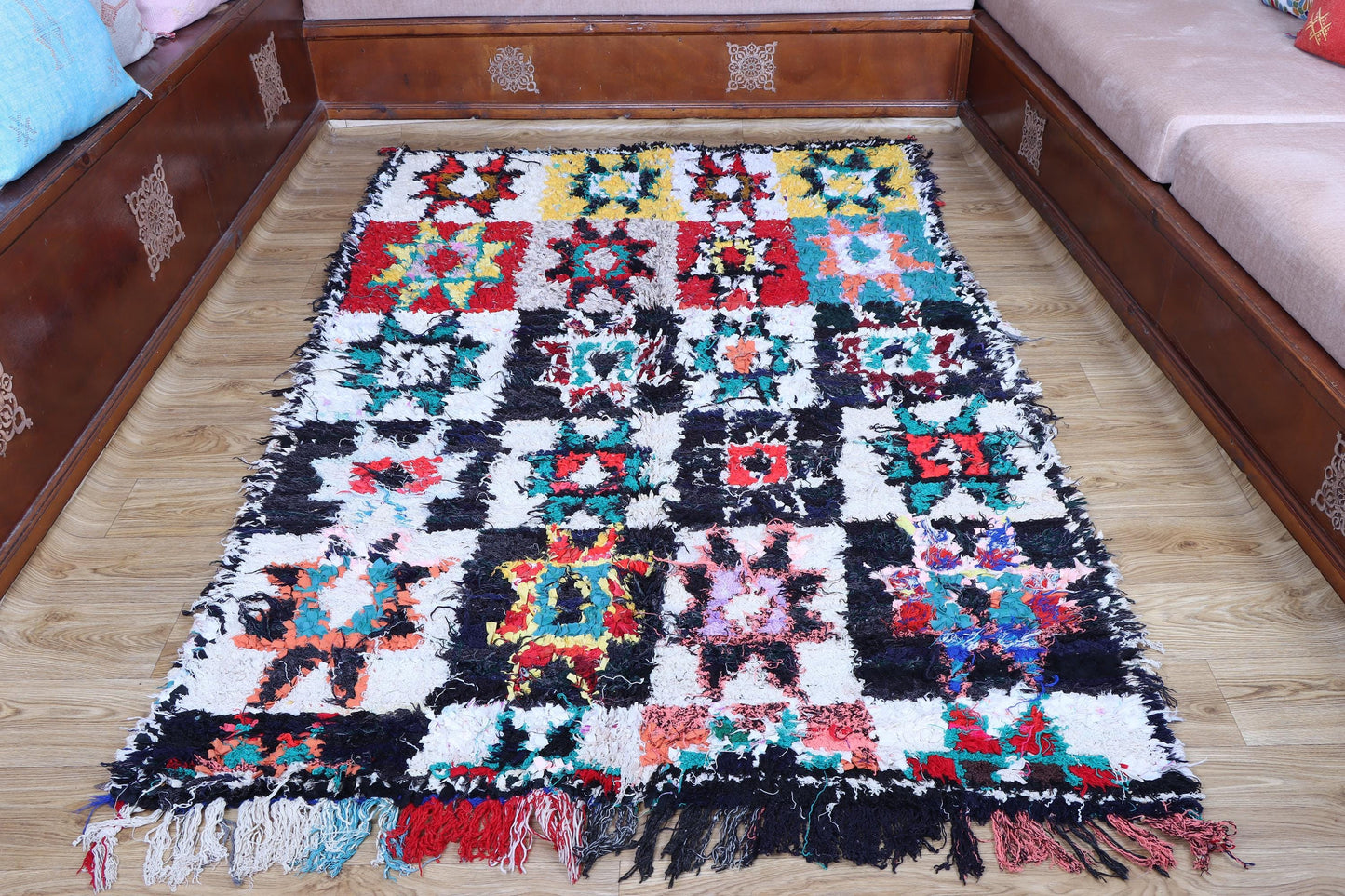 Vintage Moroccan Boucherouite Rug - Colorful Bohemian Tribal Art