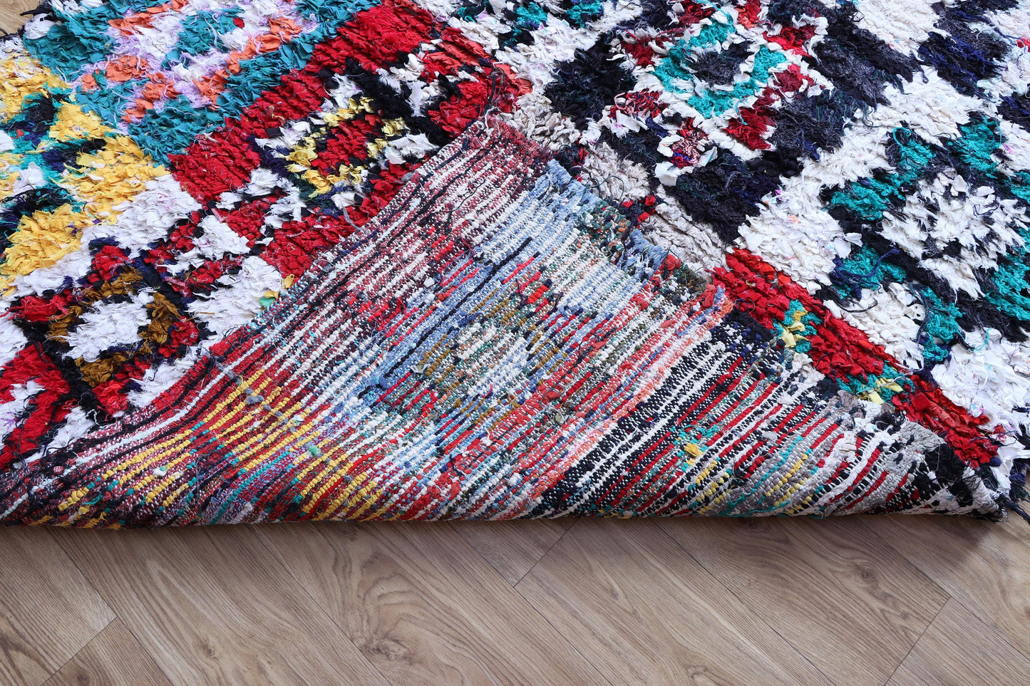 Vintage Moroccan Boucherouite Rug - Colorful Bohemian Tribal Art