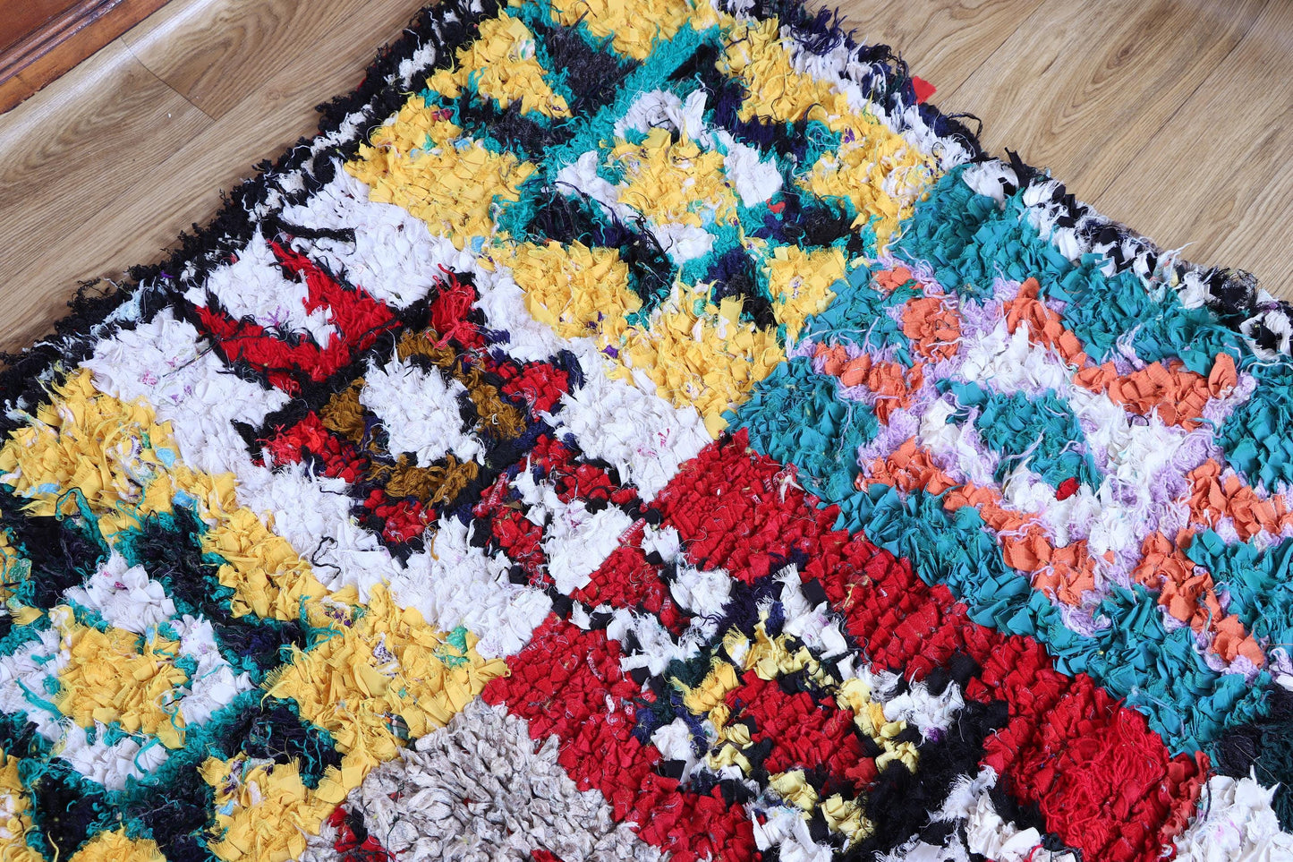 Vintage Moroccan Boucherouite Rug - Colorful Bohemian Tribal Art