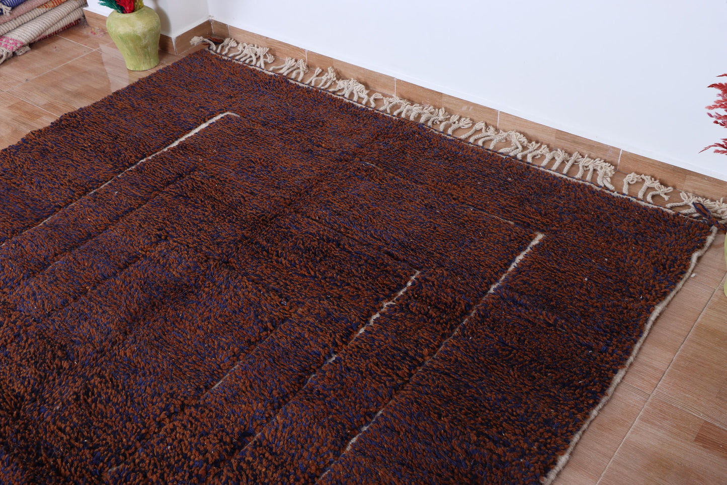 Moroccan grid rug - Handmade berber rug - Custom area rug - Beni ourain rug brown - Living room rug - Moroccan rug - Brown rug wool
