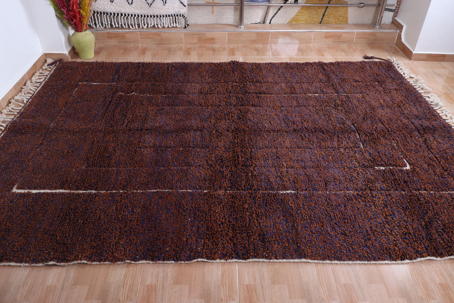 Moroccan grid rug - Handmade berber rug - Custom area rug - Beni ourain rug brown - Living room rug - Moroccan rug - Brown rug wool