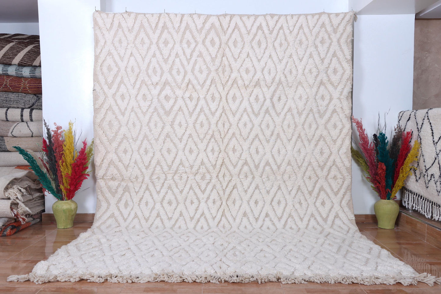 Moroccan rug ivory - Creamy rug - Moroccan cream rug - Wool berber rug - Beni ourain rug - Custom rug - Handmade rug - Moroccan area rug