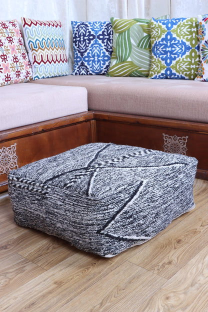 Handmade Moroccan Pouf, Kilim Floor Cushion, Vintage Ottoman, Boho Yoga Pillow, Colorful Rug Pouf for Home Decor