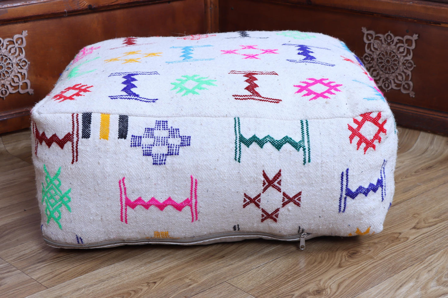 Moroccan Kilim Pouf Cover, Beni Ourain Floor Pillow, Floor Cushion Cover
