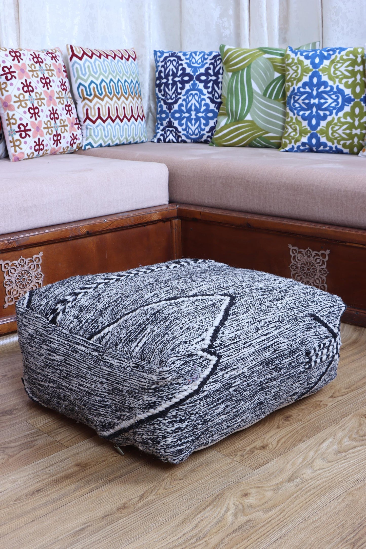 Moroccan Kilim Pouf Cover, Beni Ourain Floor Pillow, Floor Cushion Cover