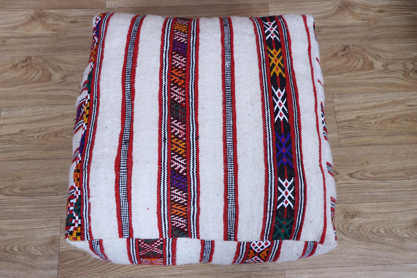 Handmade Moroccan Pouf, Kilim Floor Cushion, Vintage Ottoman, Boho Yoga Pillow, Colorful Rug Pouf for Home Decor