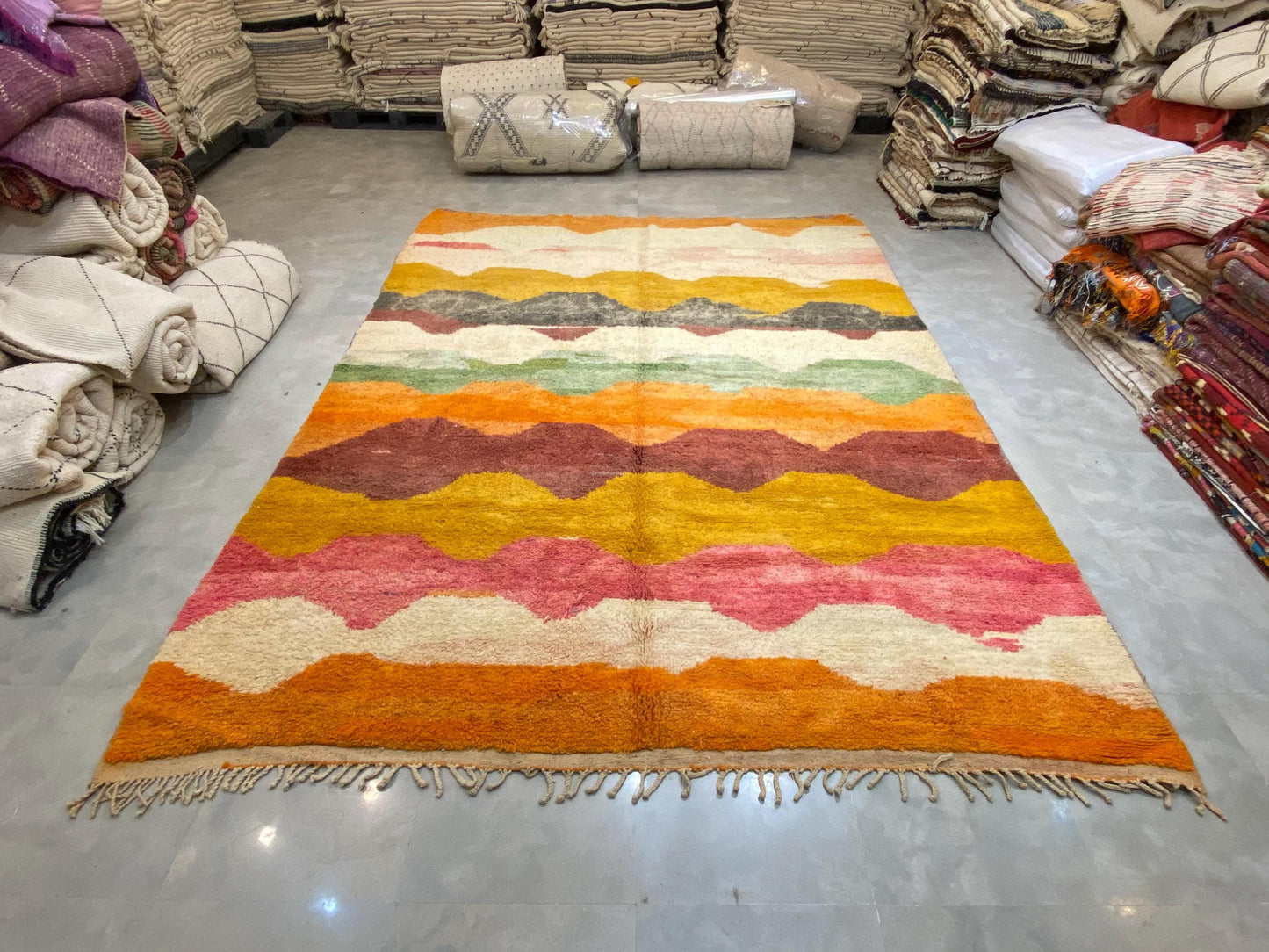 Gorgeous Beni Ourain Custom rugs living room -Berber Yellow rug -Amazing Multicolored Rug-Handmade Wool Rug-Berber Carpet-Genuine Wool Rug .