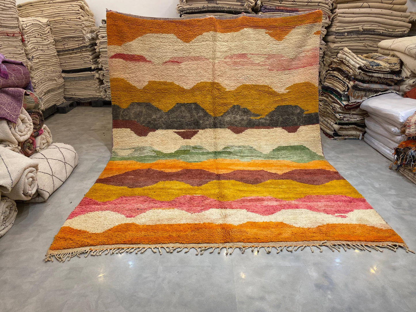 Gorgeous Beni Ourain Custom rugs living room -Berber Yellow rug -Amazing Multicolored Rug-Handmade Wool Rug-Berber Carpet-Genuine Wool Rug .
