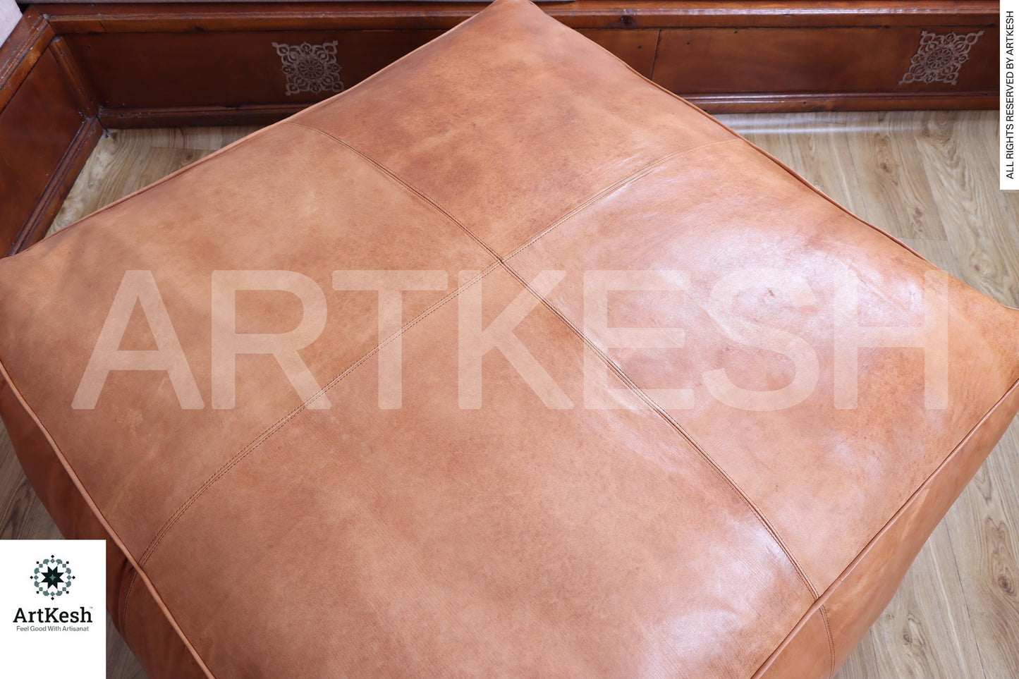 Amazing square Ottoman Pouffe Moroccan leather | ottoman square pouf | light tan handmade footstool square pouffe Moroccan