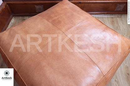 Amazing square Ottoman Pouffe Moroccan leather | ottoman square pouf | light tan handmade footstool square pouffe Moroccan