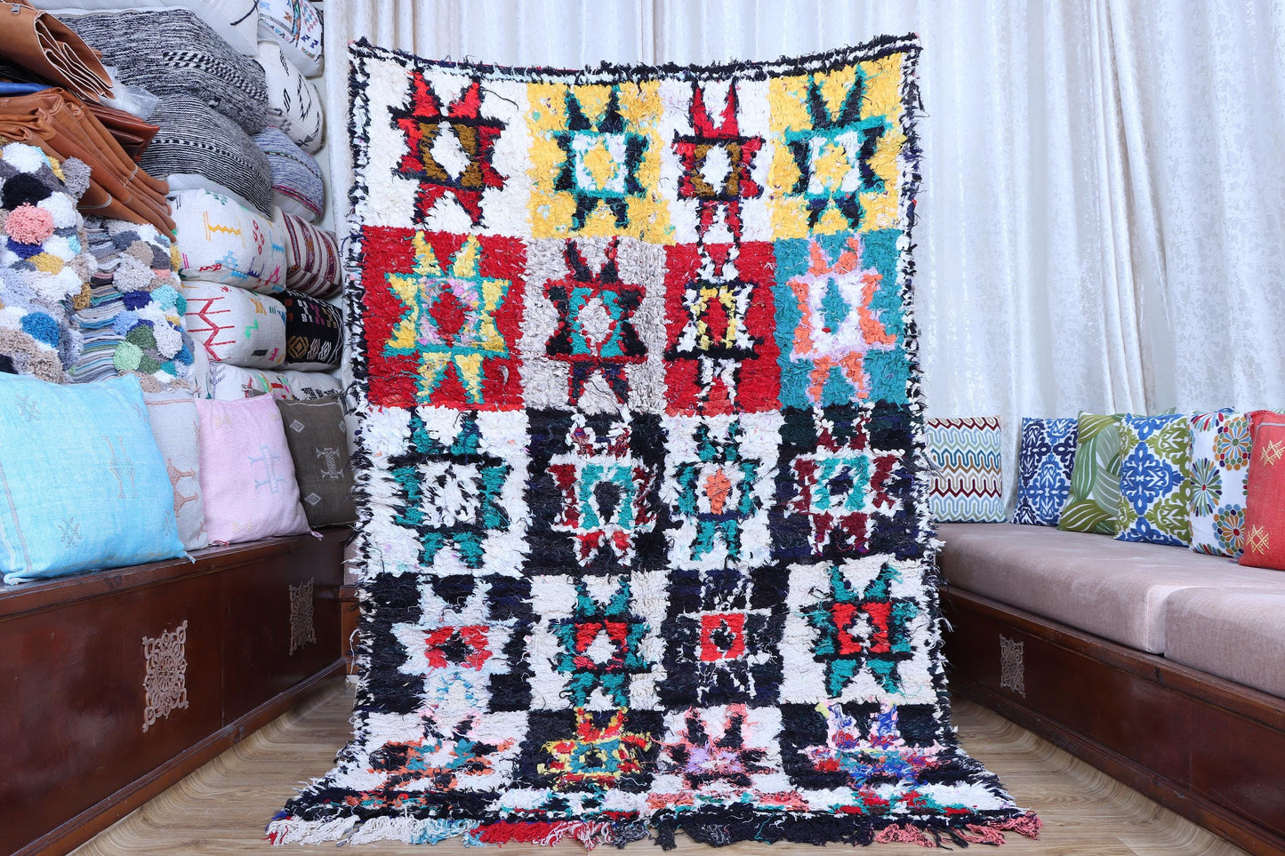 Vintage Moroccan Boucherouite Rug - Colorful Bohemian Tribal Art