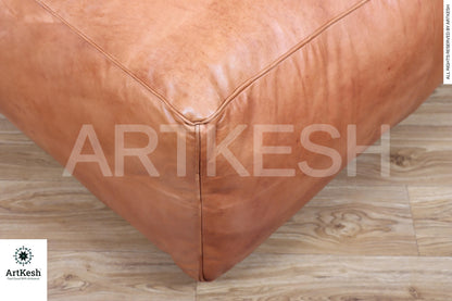 Amazing square Ottoman Pouffe Moroccan leather | ottoman square pouf | light tan handmade footstool square pouffe Moroccan