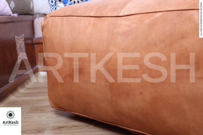 Amazing square Ottoman Pouffe Moroccan leather | ottoman square pouf | light tan handmade footstool square pouffe Moroccan